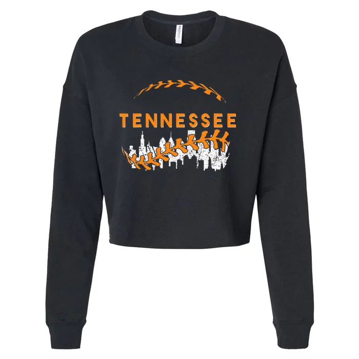 Tennessee Baseball Vintage Leopard Heart Baseball Fans Cropped Pullover Crew