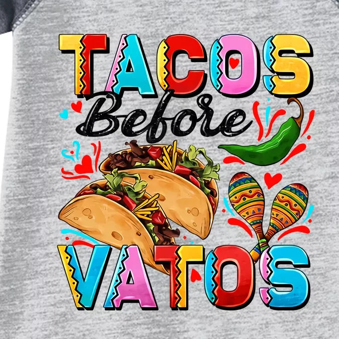 Tacos Before Vatos Valentine's Day Taco Mexican Funny Trending Infant Baby Jersey Bodysuit