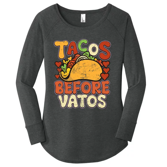 Tacos Before Vatos Funny Vintage Mexican Chicano Women's Perfect Tri Tunic Long Sleeve Shirt