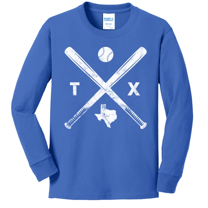 Texas Baseball Vintage Sport Kids Long Sleeve Shirt