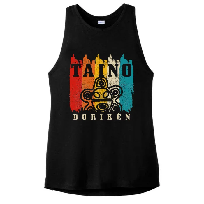 Taino Boriken Vintage Retro Sun Puerto Rico Taina Boricua Ladies Tri-Blend Wicking Tank