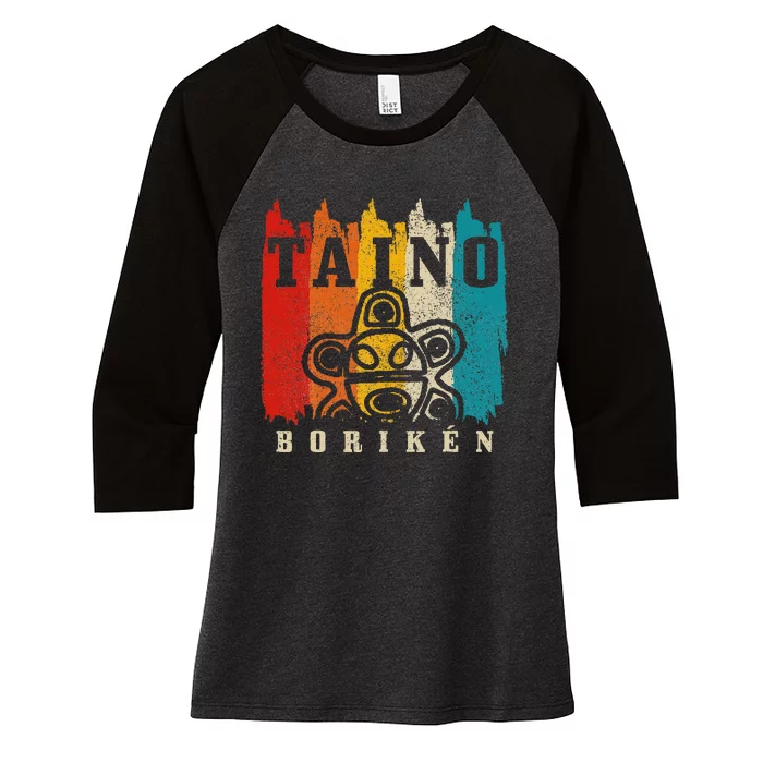 Taino Boriken Vintage Retro Sun Puerto Rico Taina Boricua Women's Tri-Blend 3/4-Sleeve Raglan Shirt