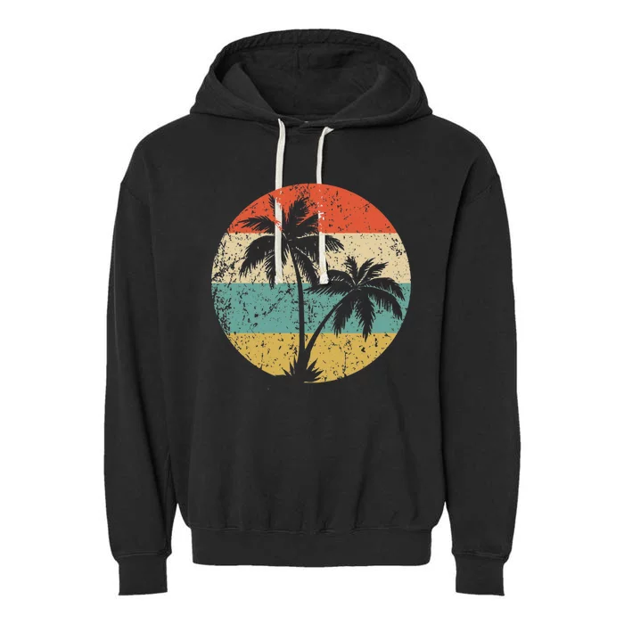 Tropical Beachs Vacations Retro Palm Trees Gift Garment-Dyed Fleece Hoodie