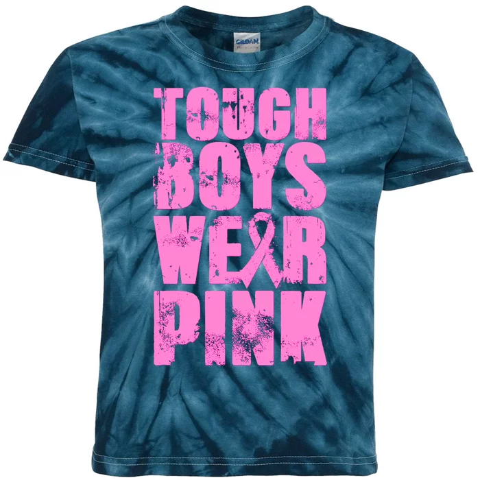 Tough Boyz Wear Pink Support Breast Cancer Awareness Kids Tie-Dye T-Shirt