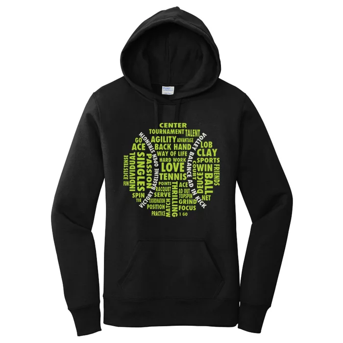 Tennis Ball Word Cloud Shirts Cool Tennis Players Women's Pullover Hoodie