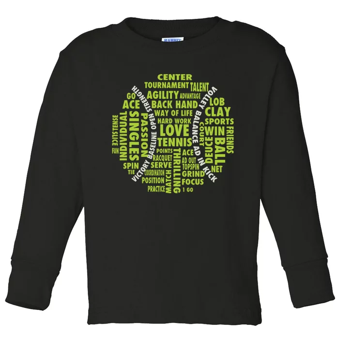 Tennis Ball Word Cloud Shirts Cool Tennis Players Toddler Long Sleeve Shirt