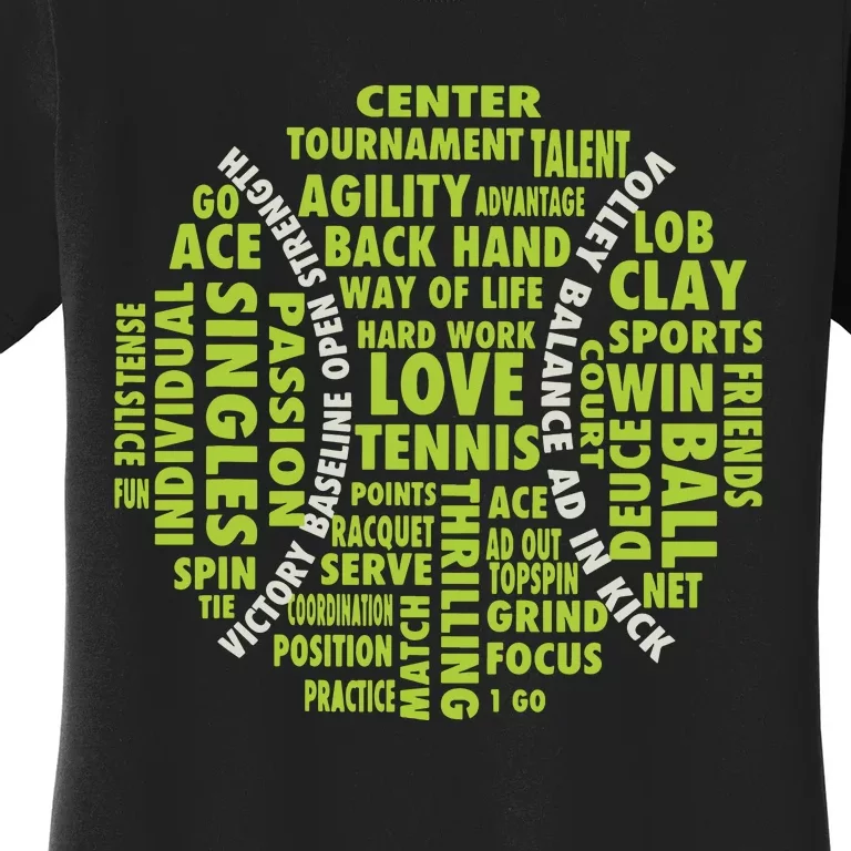 Tennis Ball Word Cloud Shirts Cool Tennis Players Women's T-Shirt