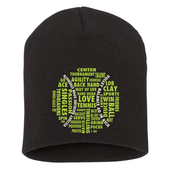 Tennis Ball Word Cloud Shirts Cool Tennis Players Short Acrylic Beanie