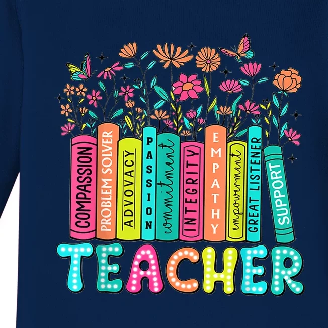 Teacher Bookself Wildflowers Book Lover Bookworm Baby Long Sleeve Bodysuit