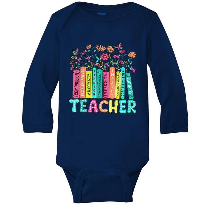 Teacher Bookself Wildflowers Book Lover Bookworm Baby Long Sleeve Bodysuit