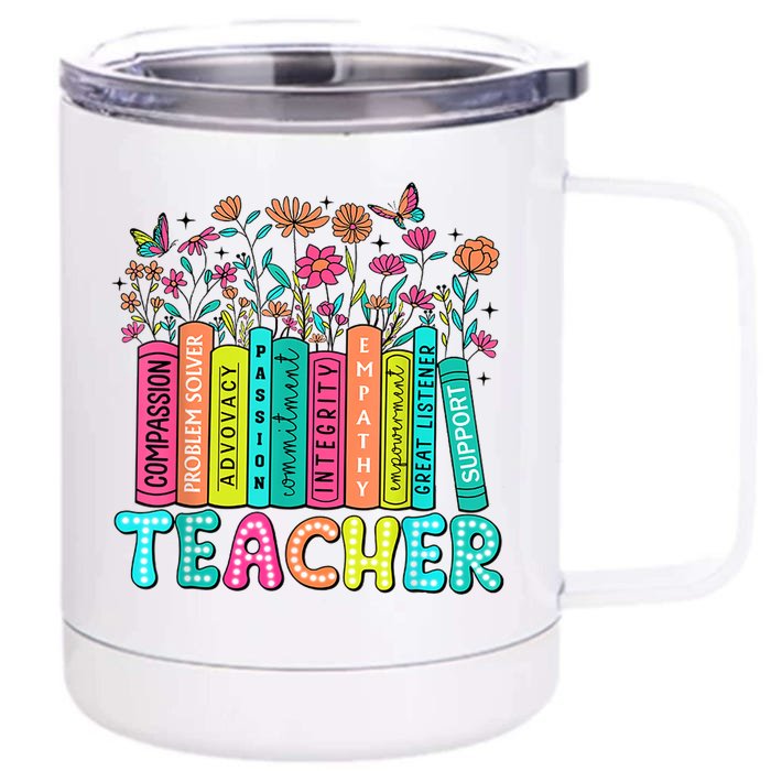 Teacher Bookself Wildflowers Book Lover Bookworm Front & Back 12oz Stainless Steel Tumbler Cup