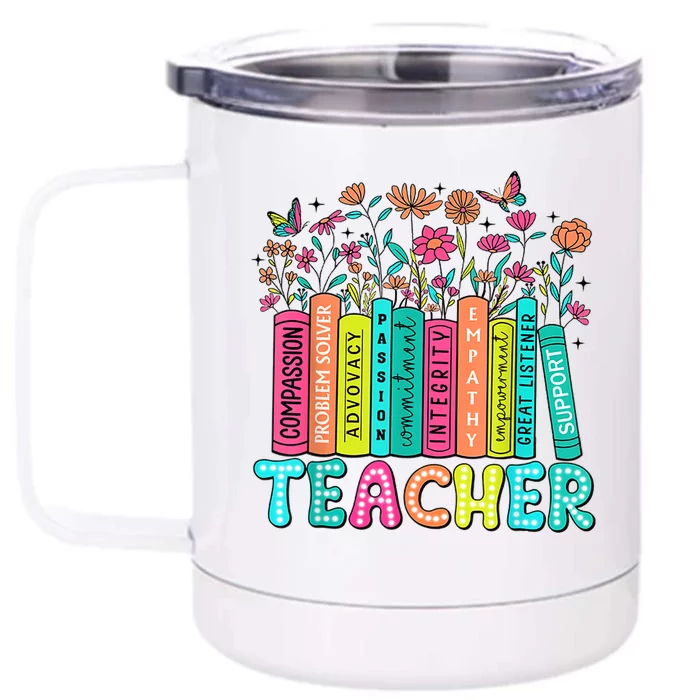 Teacher Bookself Wildflowers Book Lover Bookworm Front & Back 12oz Stainless Steel Tumbler Cup