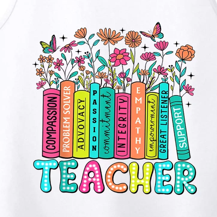 Teacher Bookself Wildflowers Book Lover Bookworm Performance Tank