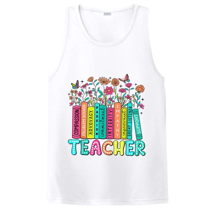 Teacher Bookself Wildflowers Book Lover Bookworm Performance Tank