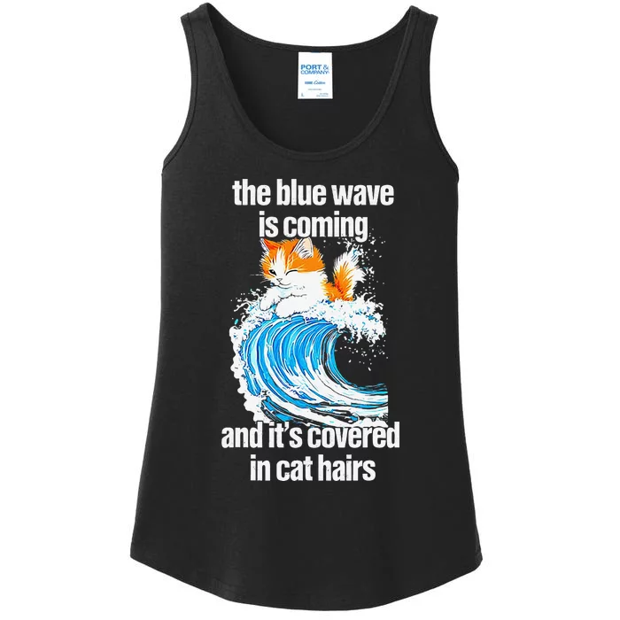 The Blue Wave Is Coming And ItS Covered In Cat Hairs Ladies Essential Tank