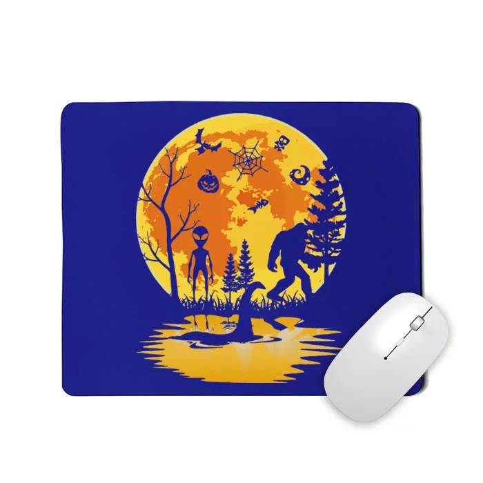 Th Bigfoot With Alien Lochnech Monster Costume Halloween Mousepad