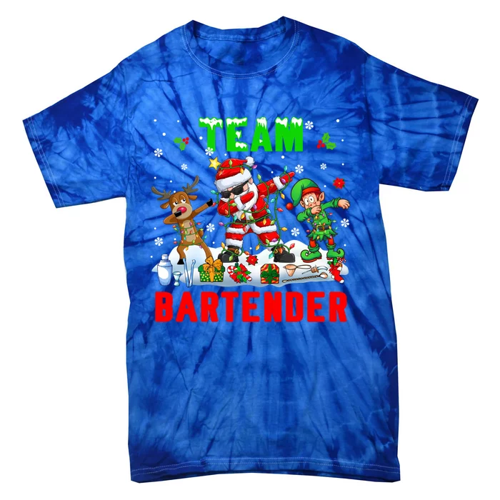 Team Bartender Xmas Dabbing Reindeer Santa Sunglasses Cool Gift Tie-Dye T-Shirt