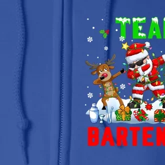 Team Bartender Xmas Dabbing Reindeer Santa Sunglasses Cool Gift Full Zip Hoodie