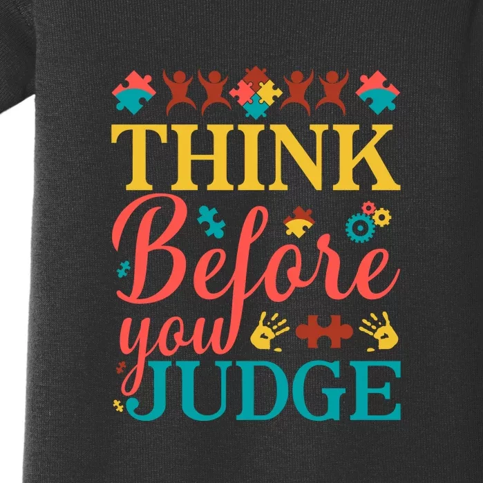 Think Before You Judge Puzzle Autism Awareness Month Baby Bodysuit