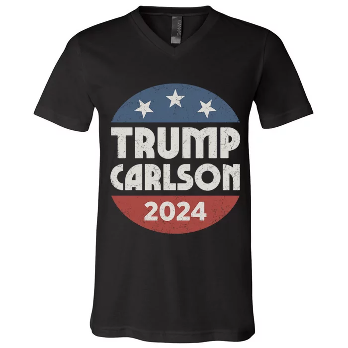 Trump Carlson 2024 President Election Pro America US Flag V-Neck T-Shirt