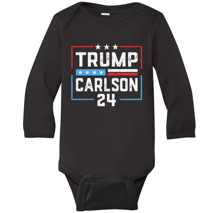 Trump Carlson 2024 President Election Pro America US Flag Baby Long Sleeve Bodysuit