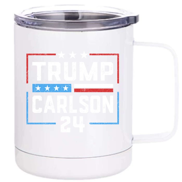 Trump Carlson 2024 President Election Pro America US Flag Front & Back 12oz Stainless Steel Tumbler Cup