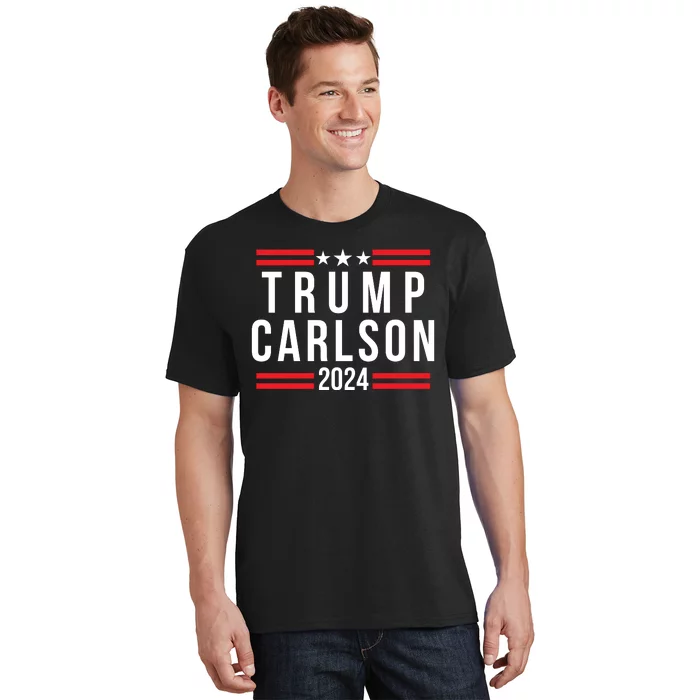 Trump Carlson 2024 President Election Us Flag Pro America Trumpcarlson Campaign T-Shirt