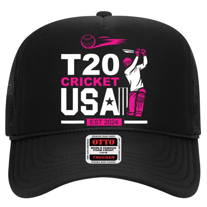 T20 Cricket 2024 Usa Cricket Fans High Crown Mesh Trucker Hat