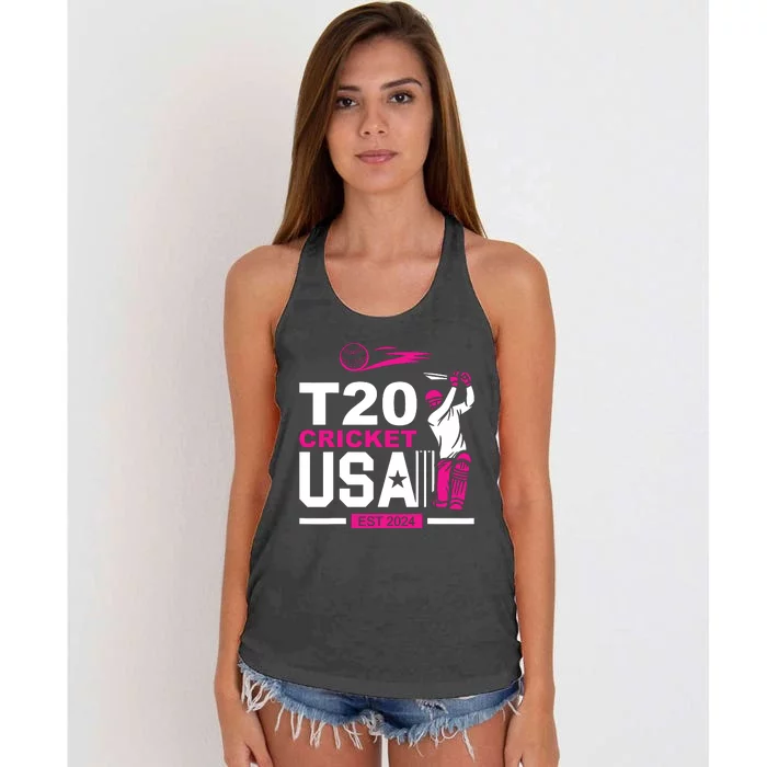 T20 Cricket 2024 Usa Cricket Fans Women's Knotted Racerback Tank