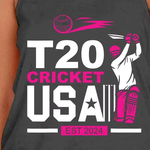 T20 Cricket 2024 Usa Cricket Fans Women's Knotted Racerback Tank