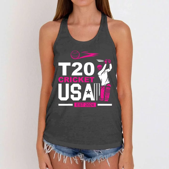 T20 Cricket 2024 Usa Cricket Fans Women's Knotted Racerback Tank