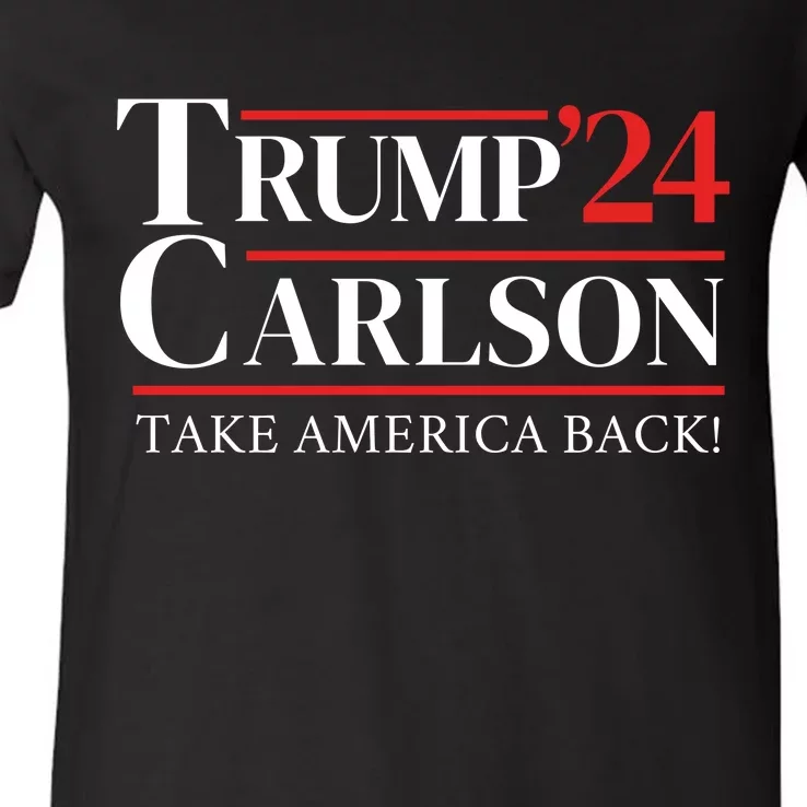 Trump Carlson 2024 Take America Back V-Neck T-Shirt | TeeShirtPalace
