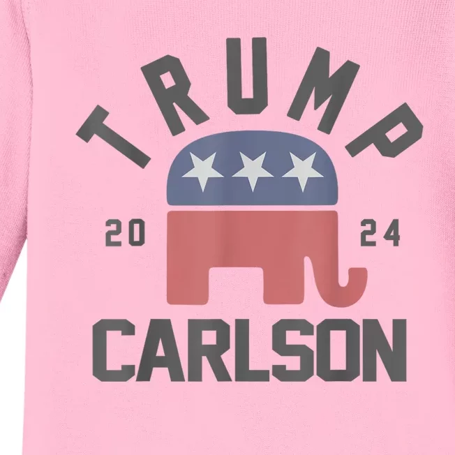 Trump Carlson 2024 President Election Pro America US Flag Baby Long Sleeve Bodysuit