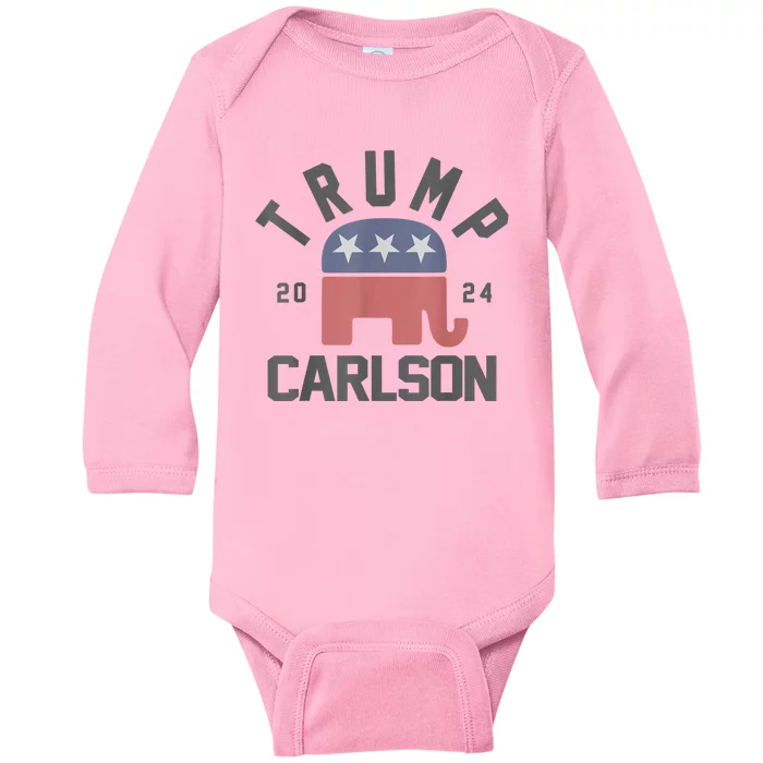 Trump Carlson 2024 President Election Pro America US Flag Baby Long Sleeve Bodysuit