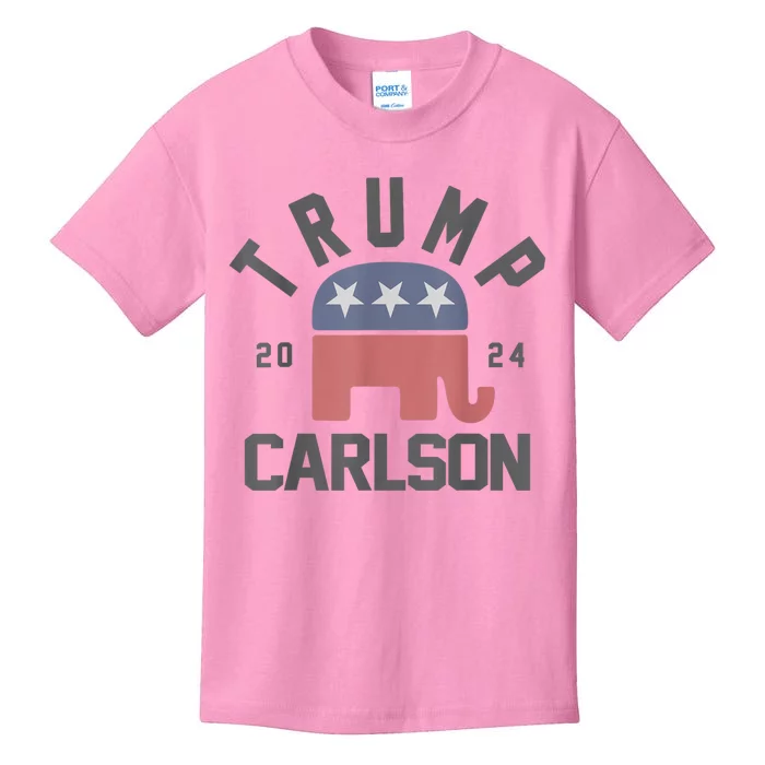 Trump Carlson 2024 President Election Pro America US Flag Kids T-Shirt