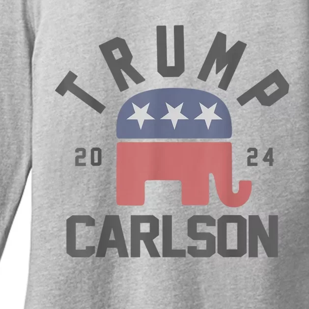 Trump Carlson 2024 President Election Pro America US Flag Womens CVC Long Sleeve Shirt