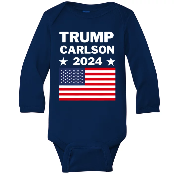 Trump Carlson 2024 Pro America Baby Long Sleeve Bodysuit