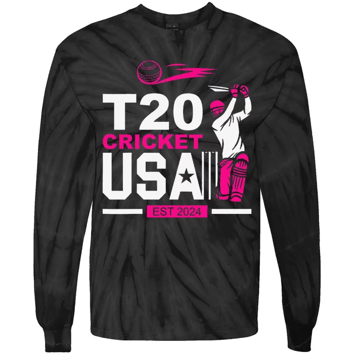 T20 Cricket 2024 Usa Cricket Fans Gift Tie-Dye Long Sleeve Shirt