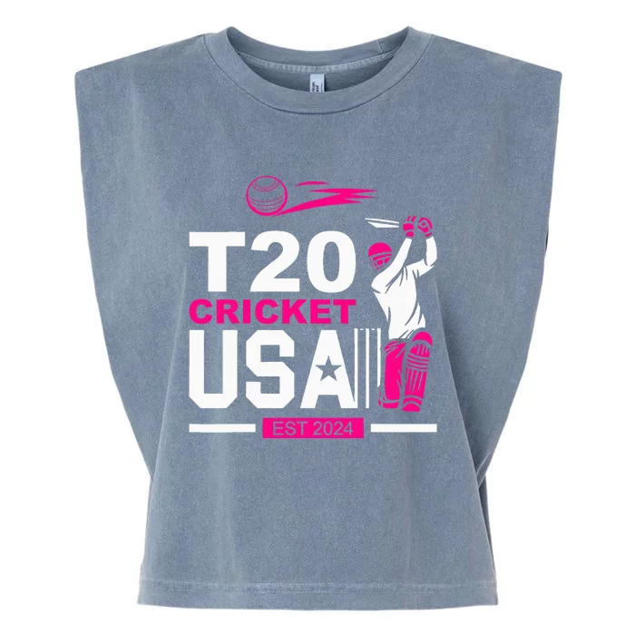 T20 Cricket 2024 Usa Cricket Fans Garment-Dyed Women's Muscle Tee