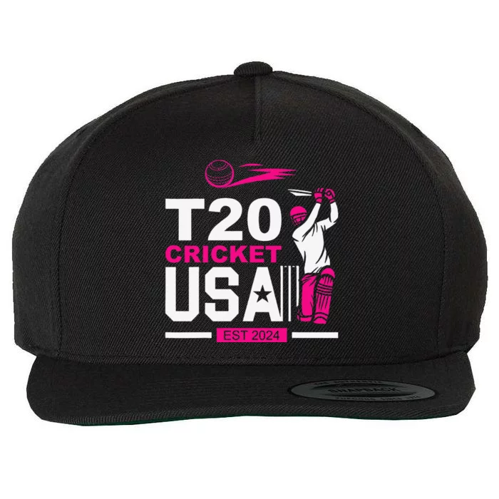 T20 Cricket 2024 Usa Cricket Fans Wool Snapback Cap