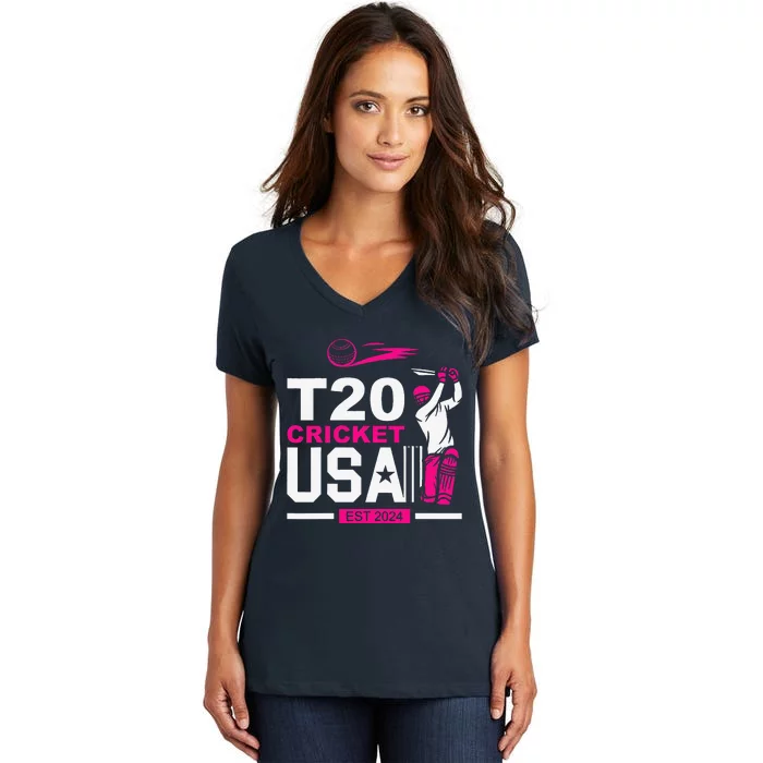 T20 Cricket 2024 Usa Cricket Fans Women's V-Neck T-Shirt