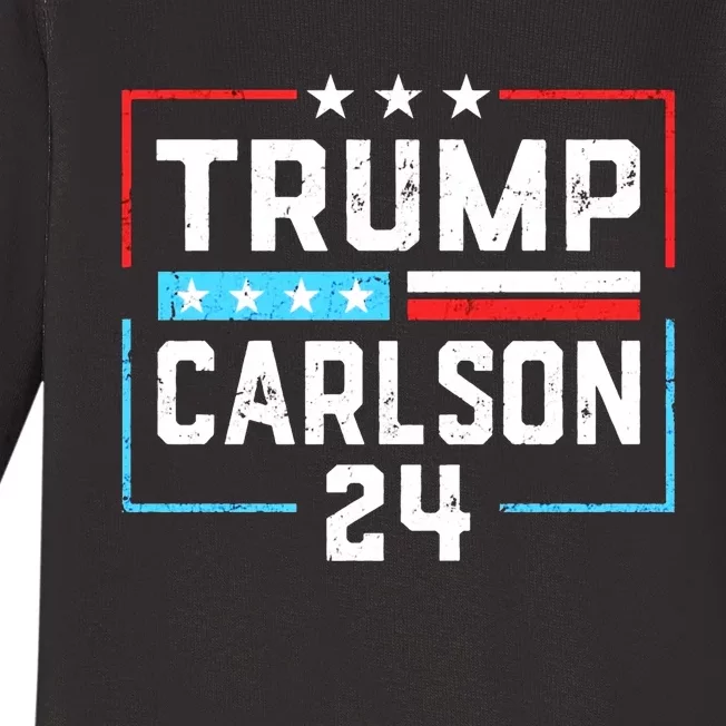 Trump Carlson 2024 President Election Pro America US Flag Baby Long Sleeve Bodysuit