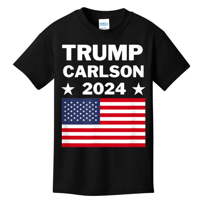 Trump Carlson 2024 President Election Pro America US Flag Kids T-Shirt