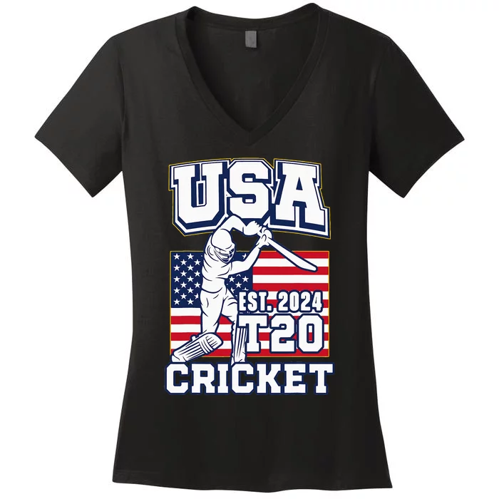 T20 Cricket 2024 Usa Cricket Fans Women's V-Neck T-Shirt