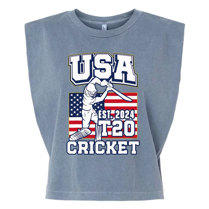 T20 Cricket 2024 Usa Cricket Fans Garment-Dyed Women's Muscle Tee