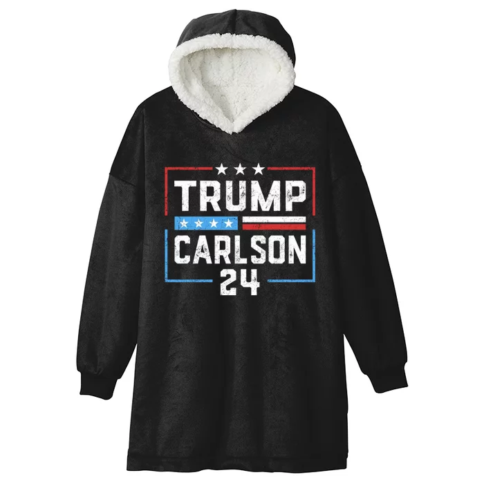 Trump Carlson 2024 President Election Pro America US Flag Hooded Wearable Blanket