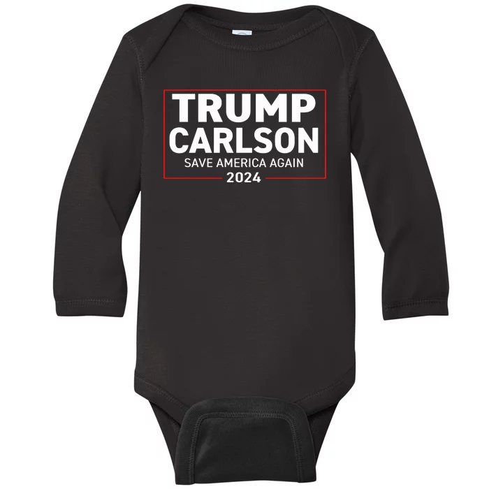 Trump Carlson 2024 President Election Pro America US Flag Baby Long Sleeve Bodysuit