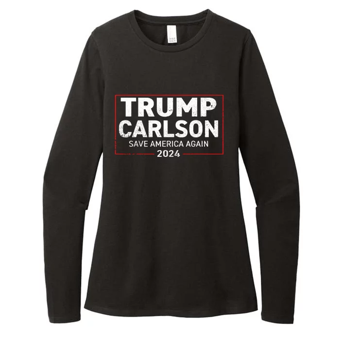 Trump Carlson 2024 Distressed President Election Pro America US Flag Womens CVC Long Sleeve Shirt