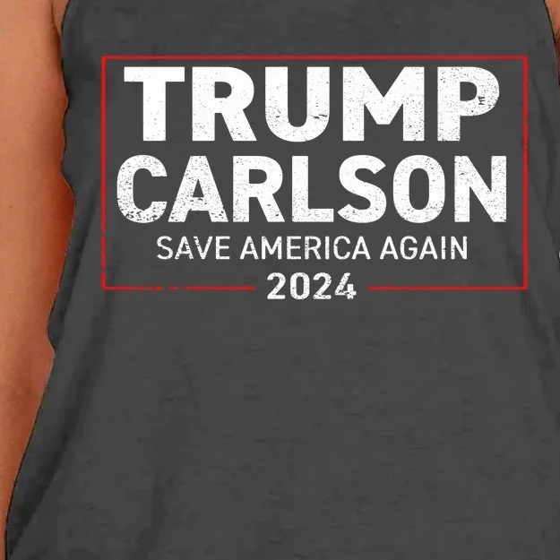 Trump Carlson 2024 Distressed President Election Pro America US Flag Women's Knotted Racerback Tank