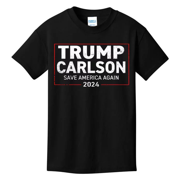 Trump Carlson 2024 Distressed President Election Pro America US Flag Kids T-Shirt